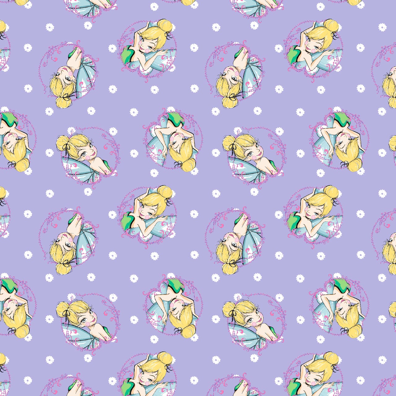 Disney® Tink Fashion Lavender Tinkerbell Toss Cotton Fabric